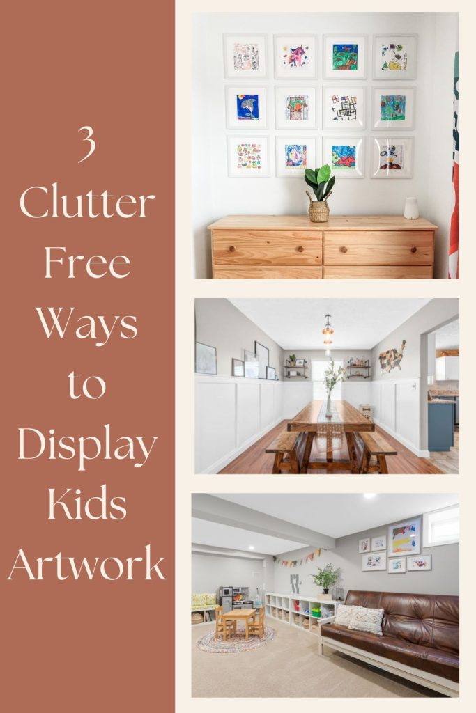 3 styled rooms with picture frames and furniture